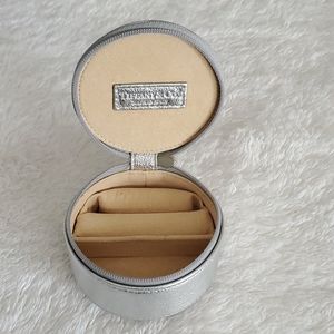 Tiffany & Co. Silver Round 3" Leather Jewelry Case